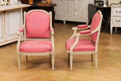 French Louis XVI Style Painted Armchairs with Richly Carved D cor Sold Each