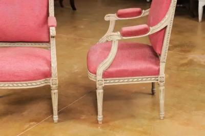 French Louis XVI Style Painted Armchairs with Richly Carved D cor Sold Each