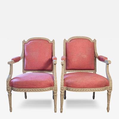 French Louis XVI Style Painted Armchairs with Richly Carved D cor Sold Each