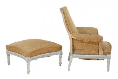 French Louis XVI Style Painted Berg re with Matching Ottoman circa 1870