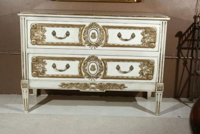 French Louis XVI Style Painted Commode Stamped Jansen