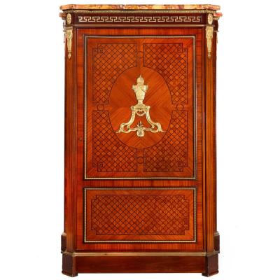 French Louis XVI Style Parquetry Bronze Antique Armoire Wardrobe ca 1880