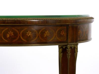 French Louis XVI Style Parquetry Inlaid Bronze Round Accent Table c 1890