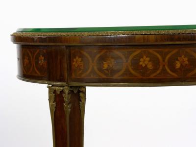 French Louis XVI Style Parquetry Inlaid Bronze Round Accent Table c 1890