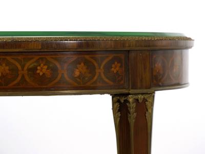 French Louis XVI Style Parquetry Inlaid Bronze Round Accent Table c 1890