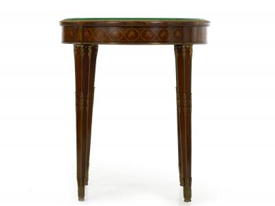 French Louis XVI Style Parquetry Inlaid Bronze Round Accent Table c 1890