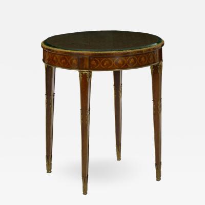French Louis XVI Style Parquetry Inlaid Bronze Round Accent Table c 1890