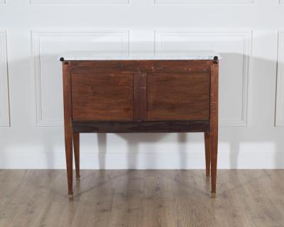 French Louis XVI Style Sauteuse Chest of Drawers in Walnut with Marble Top