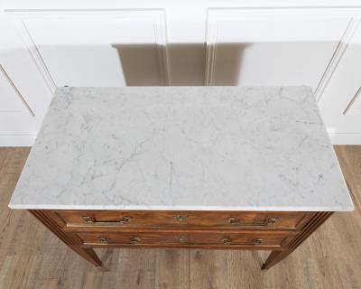 French Louis XVI Style Sauteuse Chest of Drawers in Walnut with Marble Top