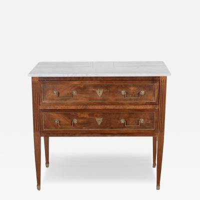 French Louis XVI Style Sauteuse Chest of Drawers in Walnut with Marble Top