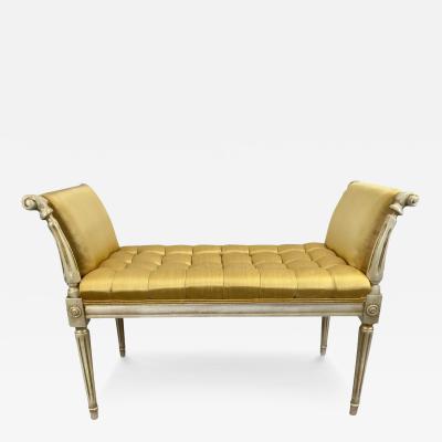 French Louis XVI Style Tufted Gold Upholstery Window Seat Bench