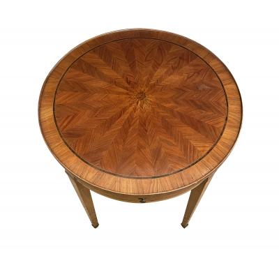 French Louis XVI Style Tulipwood Marquetry Veneered Circular Side Table