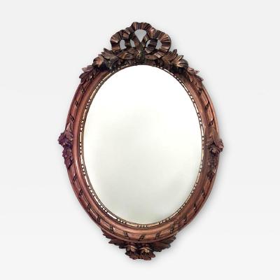 French Louis XVI Style Walnut Wall Mirror with Gilt Trim