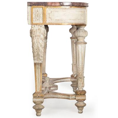French Louis XVI Style White Painted Parcel Gilt Violet Marble Console Tabl
