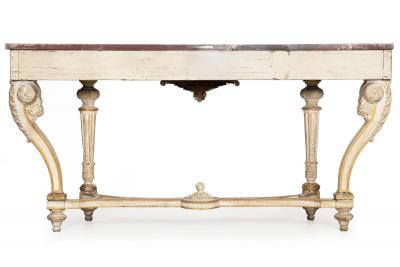 French Louis XVI Style White Painted Parcel Gilt Violet Marble Console Tabl
