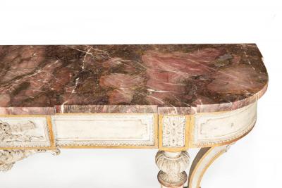 French Louis XVI Style White Painted Parcel Gilt Violet Marble Console Tabl