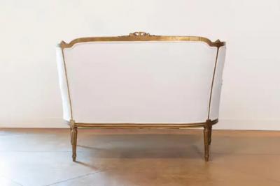 French Louis XVI Style Wingback Settee with Original Gilding and New Fabric