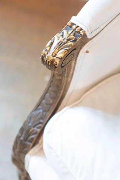 French Louis XVI Style Wingback Settee with Original Gilding and New Fabric