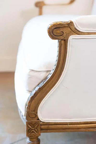 French Louis XVI Style Wingback Settee with Original Gilding and New Fabric