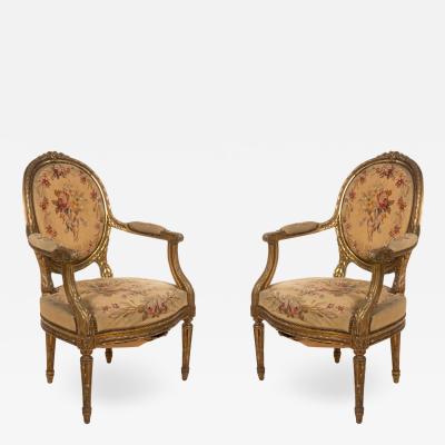 French Louis XVI Upholstered Arm Chairs