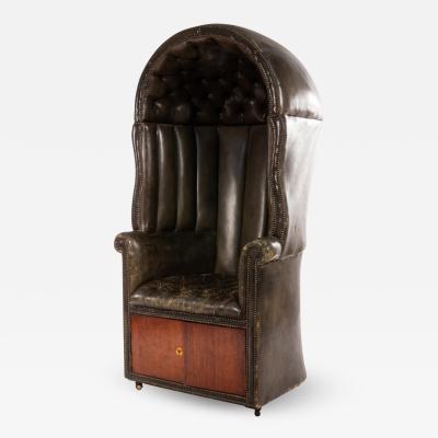 French Louis XVI Walnut Hooded Leather Chair