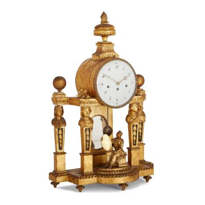 French Louis XVI style carved giltwood mantel clock