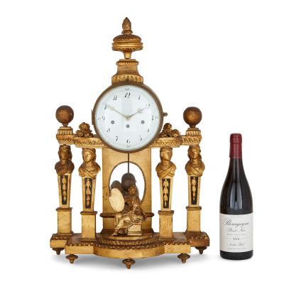French Louis XVI style carved giltwood mantel clock
