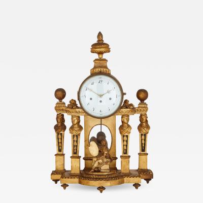 French Louis XVI style carved giltwood mantel clock