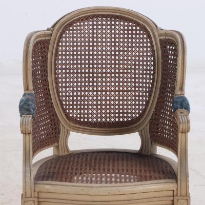 French Louis XVI style childs size painted Bergere chair C 1930 