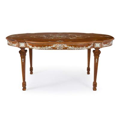 French Louis XVI style ivory inlaid birchwood antique centre table