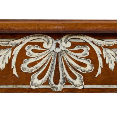 French Louis XVI style ivory inlaid birchwood antique centre table