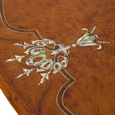 French Louis XVI style ivory inlaid birchwood antique centre table