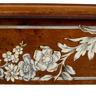 French Louis XVI style ivory inlaid birchwood antique centre table