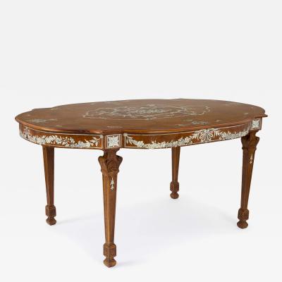 French Louis XVI style ivory inlaid birchwood antique centre table