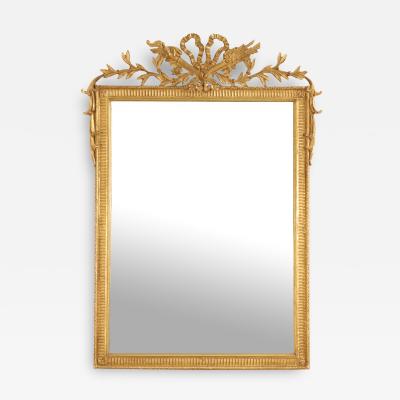 French Louis Xvi Style Bow Knot Pediment Giltwood Wall Mirror