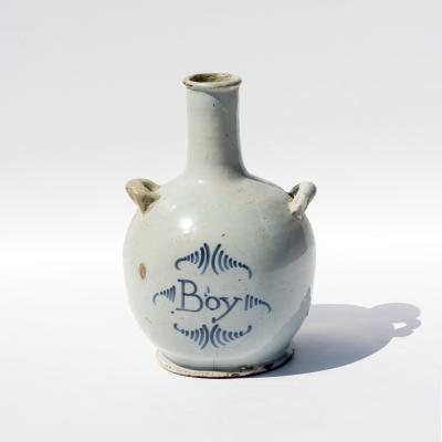 French Low Flame Glaze Pottery Water Jug Boy Circa 1770