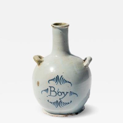 French Low Flame Glaze Pottery Water Jug Boy Circa 1770