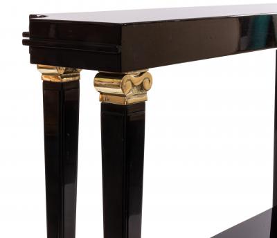 French Lucien Rollin Style Black Lacquer Console Table