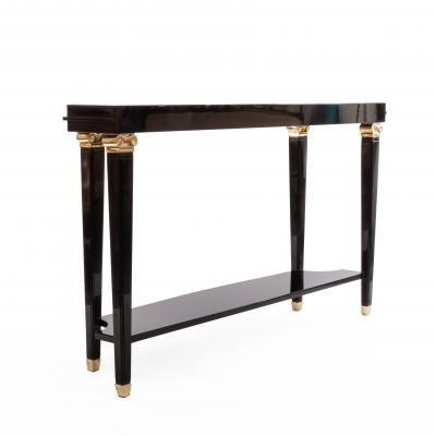 French Lucien Rollin Style Black Lacquer Console Table