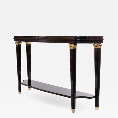 French Lucien Rollin Style Black Lacquer Console Table
