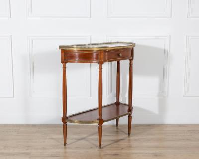 French Mahogany Console Table with Marble Top and Brass Gallery Early 20th Cent