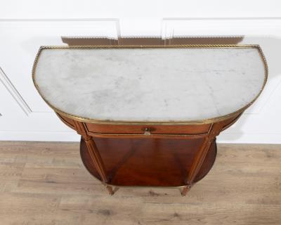 French Mahogany Console Table with Marble Top and Brass Gallery Early 20th Cent