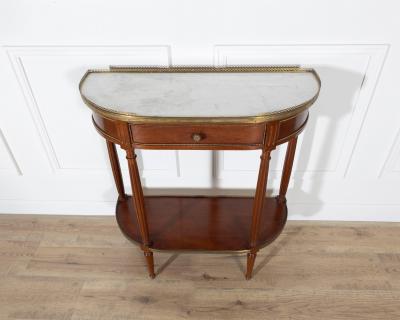 French Mahogany Console Table with Marble Top and Brass Gallery Early 20th Cent