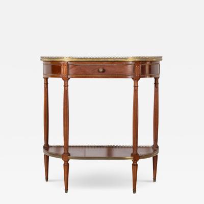 French Mahogany Console Table with Marble Top and Brass Gallery Early 20th Cent