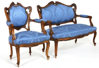 French Mahogany Framed Seating Two Piece Set