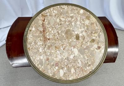 French Mahogany Louis XVI Style Marble Top Bouillotte Table Bronze Mounted