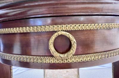French Mahogany Louis XVI Style Marble Top Bouillotte Table Bronze Mounted