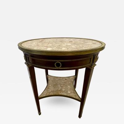 French Mahogany Louis XVI Style Marble Top Bouillotte Table Bronze Mounted