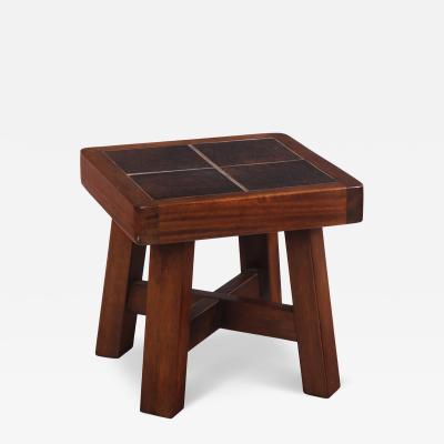 French Mahogany Tile Top End Table in Brutalist Style C 1960