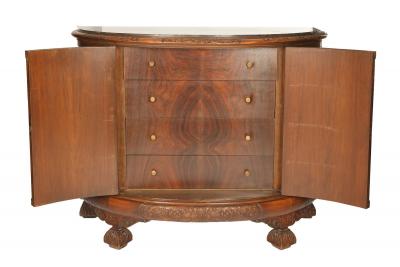 French Mahogany Wood Demilune Shape Marble Inserted Top Sideboard Server